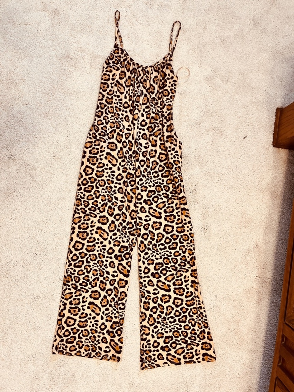 Leopard Print Wide-Leg Jumpsuit - Beige/Black